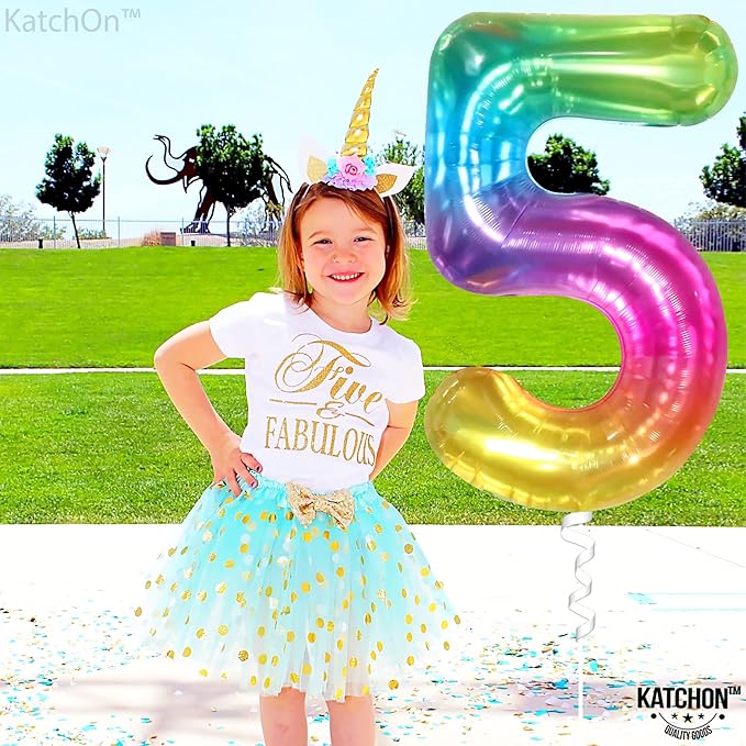 KatchOn, Giant Rainbow 5 Balloon Number - 40 Inch | Number 5 Balloons for Birthdays | 5 Year Old Balloons for Tie Dye Birthday Decorations Girl | 5 Number Balloons for Anniversary Decorations