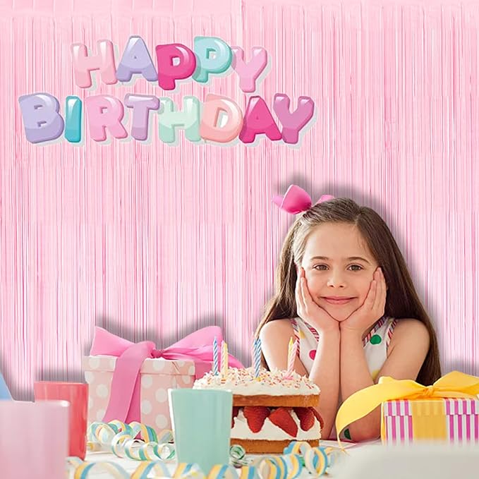 BRAVESHINE Pastel Pink Fringe Curtains Backdrop - 2 Pack Photo Booths Party Streamers for Easter/Unicorn/Baby/Cowgirl/Princess/Birthday/Bridal Shower/Bachelorette/Engagement/Sweet/Bow Decorations