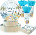 350 Pieces Baby on Board Party Decorations Supplies Tropical Summer Beach Party Tableware Set Baby Shower Party Dessert Plates Napkins Forks for 50 Guests