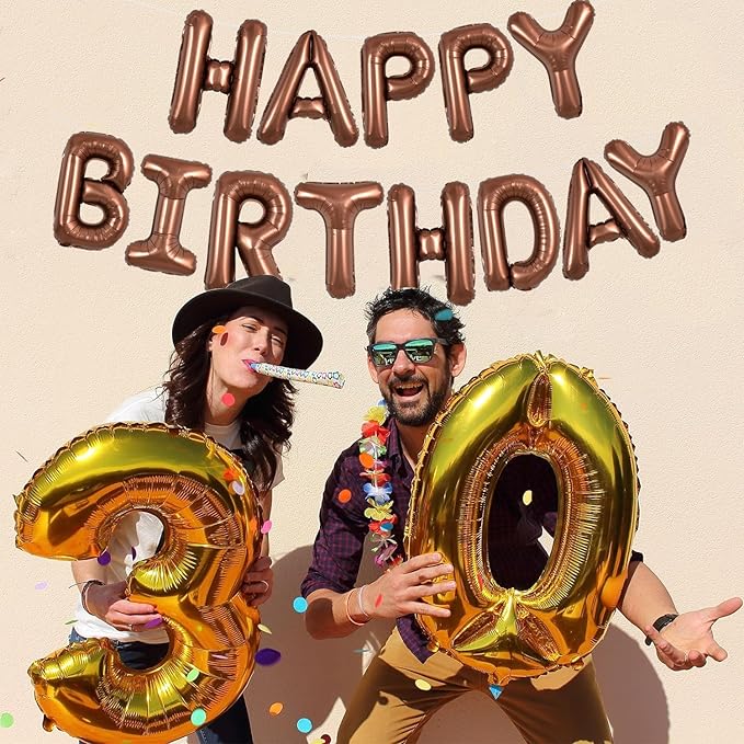 TONIFUL Chocolate Happy Birthday Balloons Banner 16 Inch Mylar Foil Letters Brown Birthday Sign Bunting Reusable for Girls Boys Kids & Adults for Thanksgiving Birthday Decorations and Party Supplies