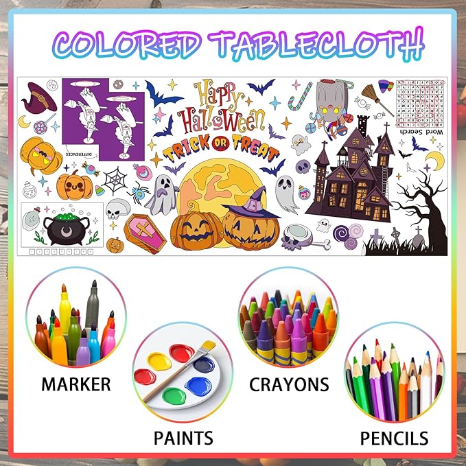 Halloween Giant Coloring Poster 30x72 Inch Drawing Paper Coloring Tablecloth DIY Art Crafts Mat,for Kids Halloween Decorations Large Coloring Activity Poster Home Classroom Wall Party Suppiles