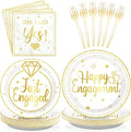 96Pcs Happy Engagement Party Supplies Gold Just Engaged Plates and Napkins Tableware Sets She Said Yes Engagement Decorations for Engaged Proposal Wedding Bridal Shower Married Party Favors Serve 24