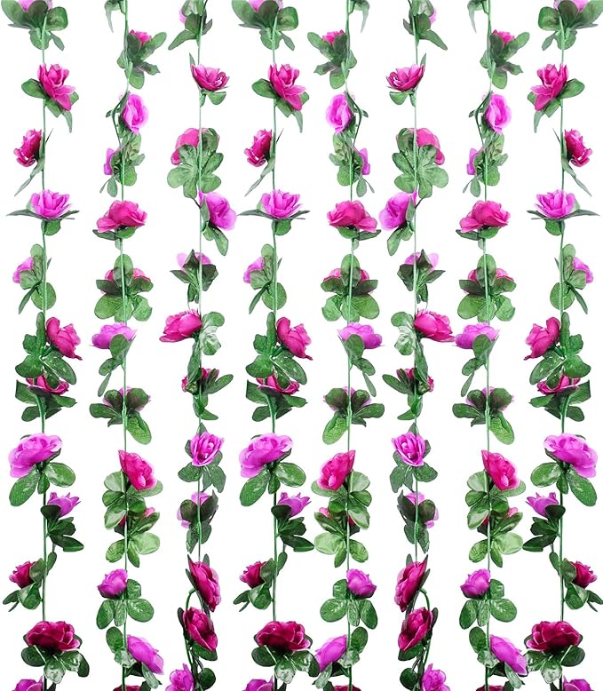 Miracliy 8Pcs 66FT Purple Flower Garland, Artificial Rose Floral Vines Fake Hanging Spring Flower Garland for Wall Backdrop Wedding Arch Tea Party Door Mantle Decoration