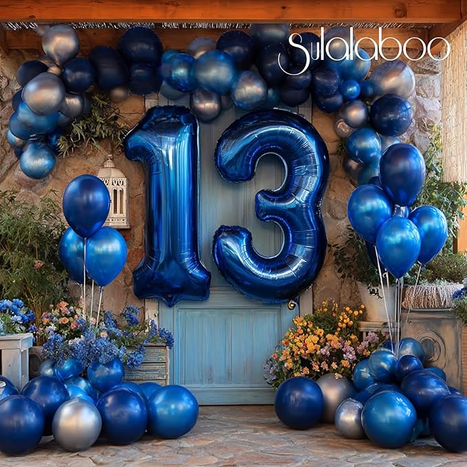 40Inch Navy Blue Number 13 Balloon Large Helium Royal Blue Number Balloons 0-9 Giant Digital 13th Foil Mylar Big Party Balloon for Boy Birthday Party Anniversary Graduation Decorations