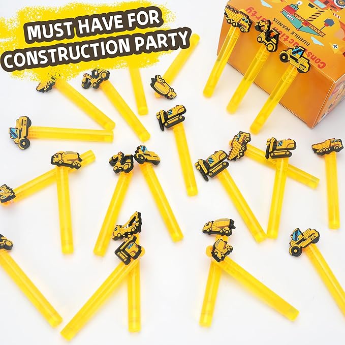 24Pcs Construction Bubble Wands for Kids Construction Party Supplies Favors Decorations, Pinata Goodie Bag Stuffers & Classroom Prizes