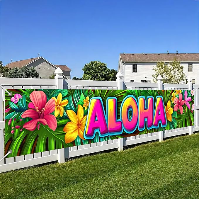 Aloha Backdrop Banner Hello Summer Hawaiian Tropical Theme Supplies Outdoor Banner 118 x 20 inch Party Backdrop Decorations Photo Booth Props Summer Supplies Large Yard Sign