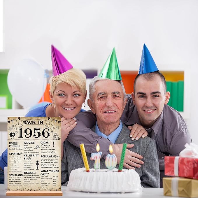 DARUNAXY 70th Birthday Party Decorations, Vintage Back in 1956 Poster Acrylic Sign with Stand 70 Year Old Party Supplies for Men& Women Vintage 1956 Table Decor 70th Anniversary Class Reunion Gifts