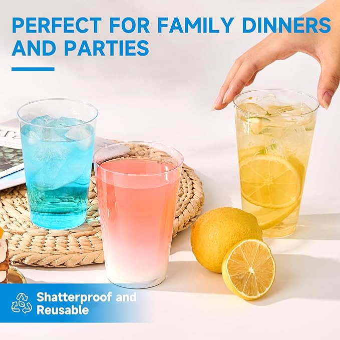 RACETOP 12 oz 200 Pack Disposable Plastic Cups, Disposable Clear Plastic Cups for Parties, Weddings, Gatherings, and Festival Events