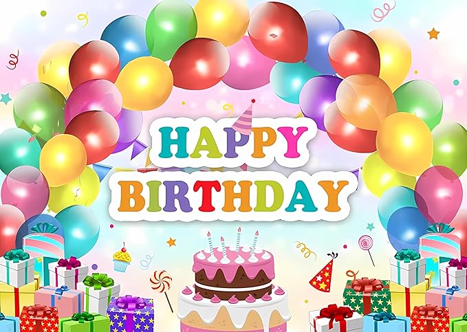 RTN Balloons Happy Birthday Party Backdrop Gifts Birthday Cake Table Background Decoration Rainbow Balloon Sweet Candy Photocall Vinyl
