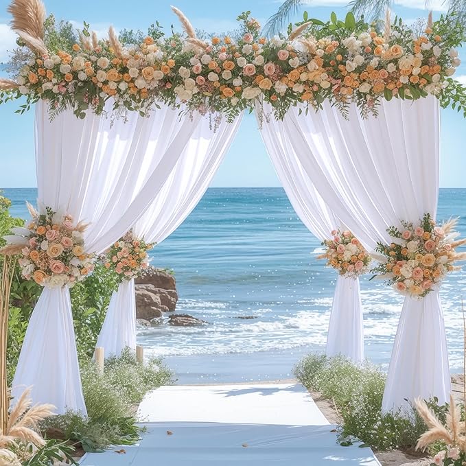 16x10FT White Backdrop Curtains for Wedding Parties, Wrinkle Free Polyester Photography Backdrop Drapes for Wedding Baby Shower Birthday Parties Stage Background Stand Decorations 4x10ft,4 Panels