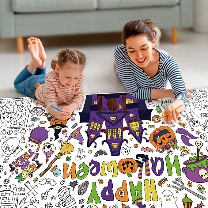 BCCSNNM Halloween Giant Coloring Posters for Adult Halloween Crafts Coloring Paper Tablecloth DIY Drawing Blank Tablecover for Home Party Decorations Supplies,31.5 x 72 Inch