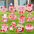 Amyhill 12 Pcs Strawberry First Birthday Yard Signs with Stakes Outdoor Strawberry Garden Decorations Waterproof Outdoor Decoration for Baby Shower Patio Lawn Walkway Birthday Party Decorations