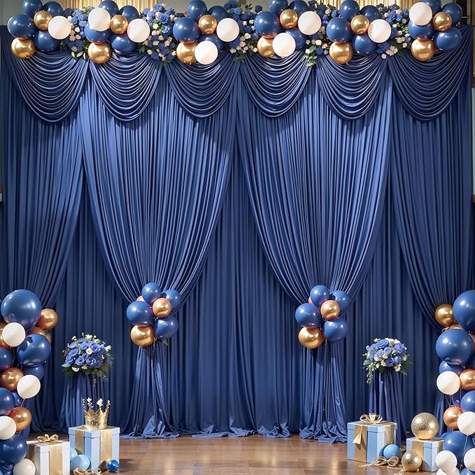 Navy Blue Backdrop Curtains - Wrinkle-Free Polyester Photography Drapes for Wedding, Baby Shower, Birthday, Graduation Party Decorations - 16 X 10FT