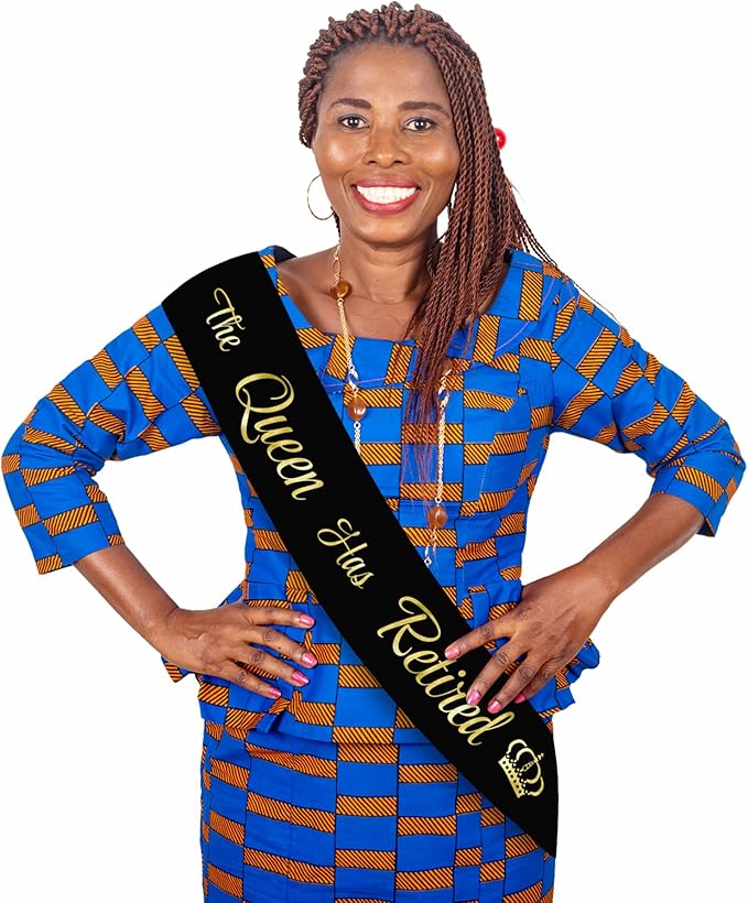 The Queen Has Retired Sash – Gold Foil Retirement Sash for Women. Great for Retirement Party and Events