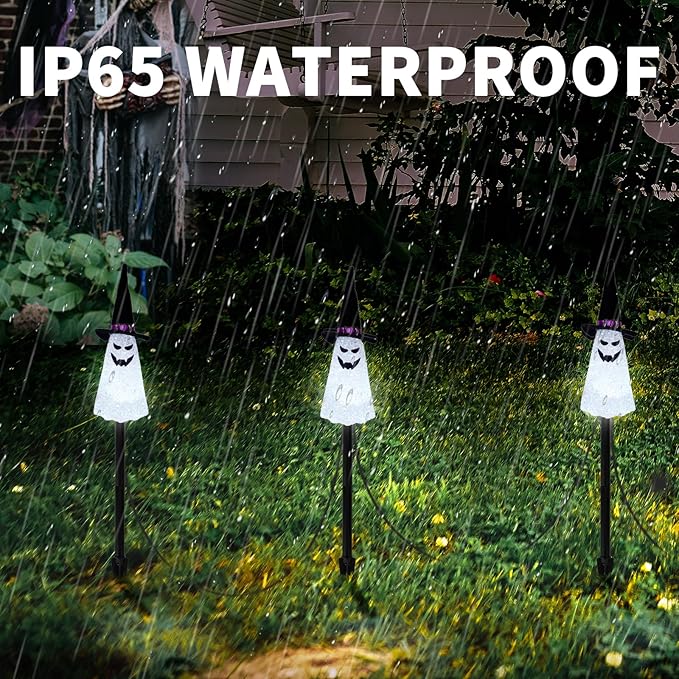 LIGHTSHINE 3PCS Ghost Solar Halloween Decorations, Solar Landscape Pathway Lights, Garden Stakes Light, Outdoor Halloween Lights Decor for Yard, Patio, Porch (White)