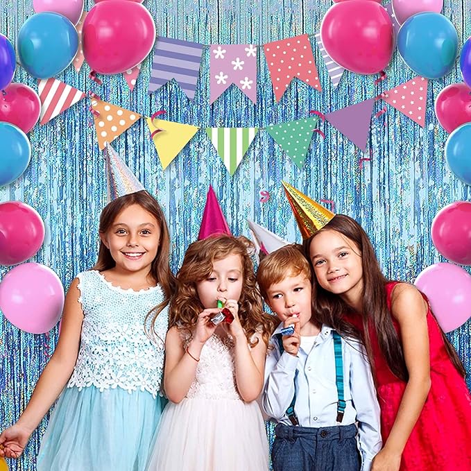 6 Pack Light Blue Foil Fringe Curtains Backdrop, 3.28 x 8.2 Ft Metallic Streamers Tinsel Curtains Background for Photo Booth, Birthday, Christmas, Halloween, Thanksgiving, New Year Party Decorations