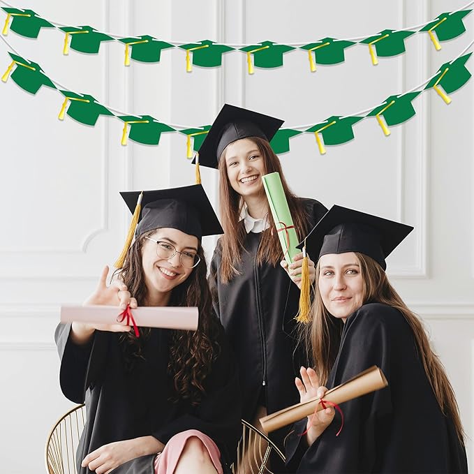 16PCS Green 2025 Graduation Banner, Class of 2025 Banner, Glitter Congrats Grad Banner, High School College Graduation Party Decorations Supplies Decor