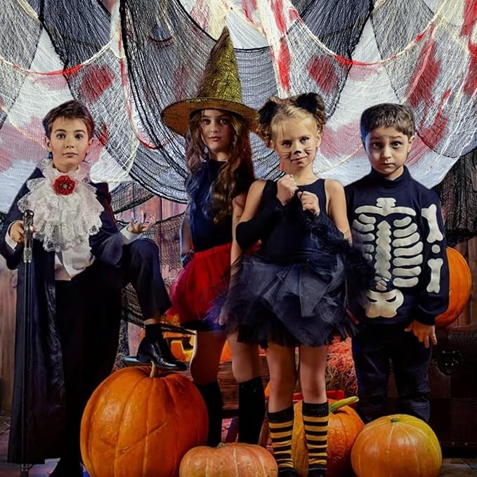 Halloween Creepy Cloth - 8 Pack (3 Black/3 White/2 Red)- 76x30 Inch Cotton Gauze Fabric - DIY Spooky Decor for Haunted House,Spider Web,Ghost - Indoor Outdoor Halloween Party Decorations