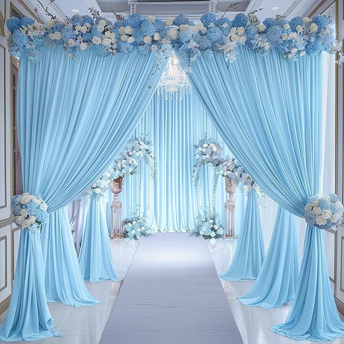 40x10FT Baby Blue Backdrop Curtains for Wedding Parties, Wrinkle Free Polyester Photography Backdrop Drapes for Wedding Baby Shower Birthday Parties Stage Background Stand Decorations 4x10ft,10 Panels