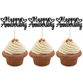 Gyufise 24 Pack Happy Anniversary Cupcake Toppers Black Glitter Anniversary Party Supplies Cake Decorations Wedding Celebration Party Decoration Supplies