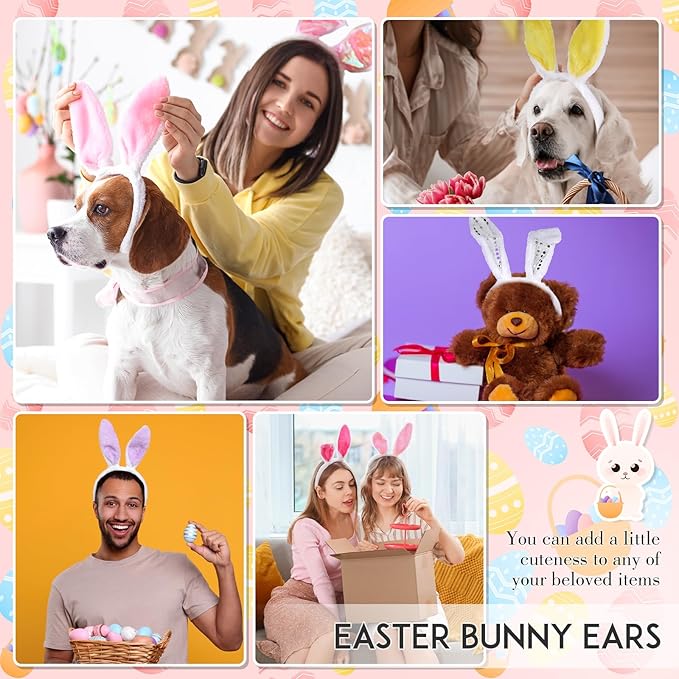 Yinder 48 Pcs Bunny Ears Headband Easter Rabbit Hair Hoop Cute Rabbit Ear Hairband for Birthday Party Favors Cosplay Supplies(Multi Style)
