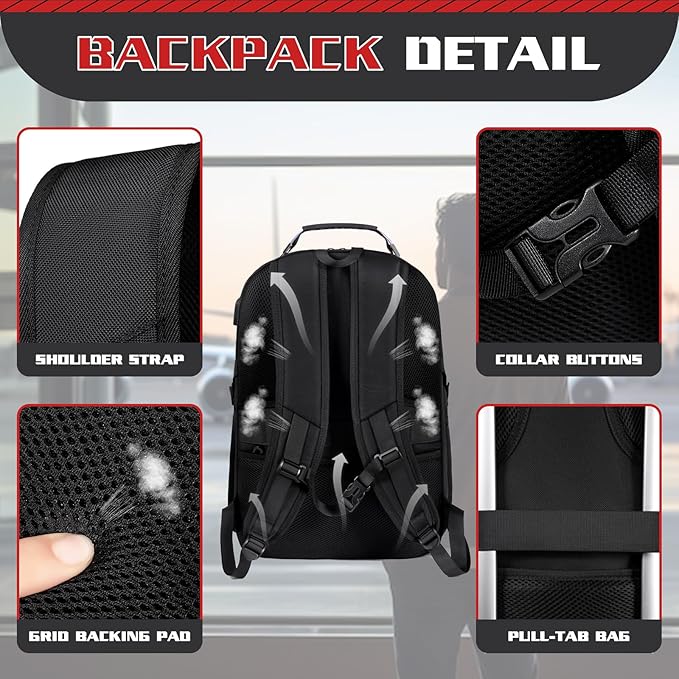 Large Travel Backpack, 50L Laptop Backpack for Men 17.3 Inch, TSA Approved, Heavy Duty with Charging, Anti Theft for College Business Work, Red
