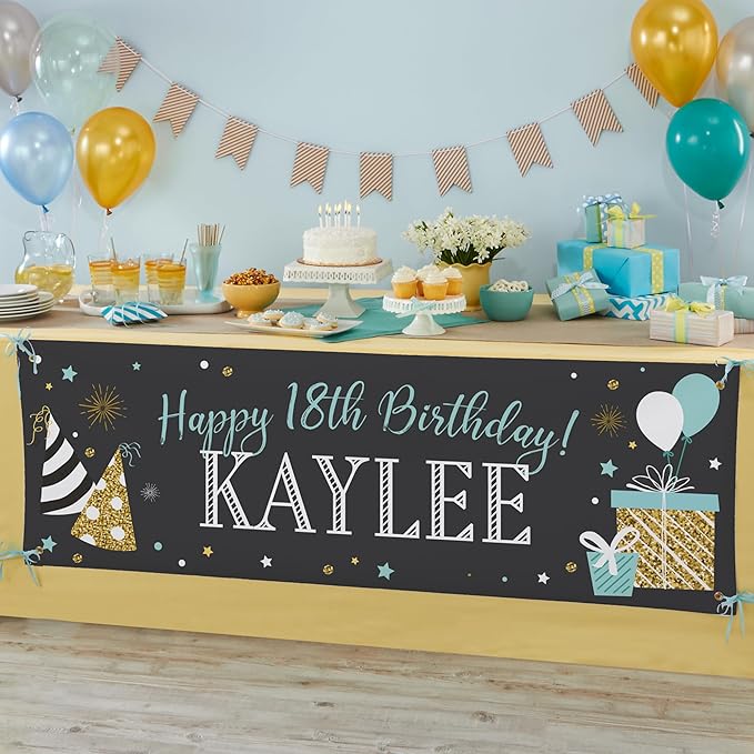 Let's Make Memories Personalized Happy Birthday Banner for Kids - Custom Birthday Party Decorations - Indoor/Outdoor Vinyl - Any Text - Chalkboard Celebration - 6ft