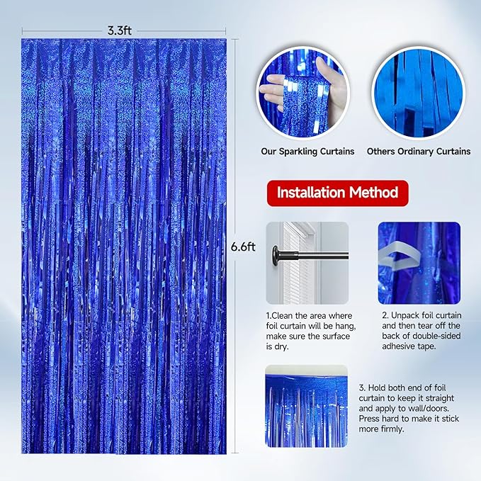 QRabbit 4 Pack Foil Curtain Backdrop, Silver Metallic Tinsel Foil Fringe Curtains, Party Streamers for Birthday Graduation Engagement Wedding Baby Shower Christmas Party Decorations