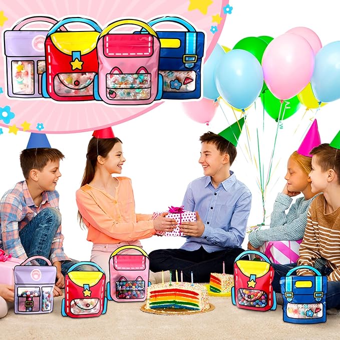 40 Pcs Cartoon Goodie Bags for Kids Candy Snack Treat Party Favor Bags Bulk Birthday Plastic Clear Gift Handbags with Handle for Classroom Back to School Supplies