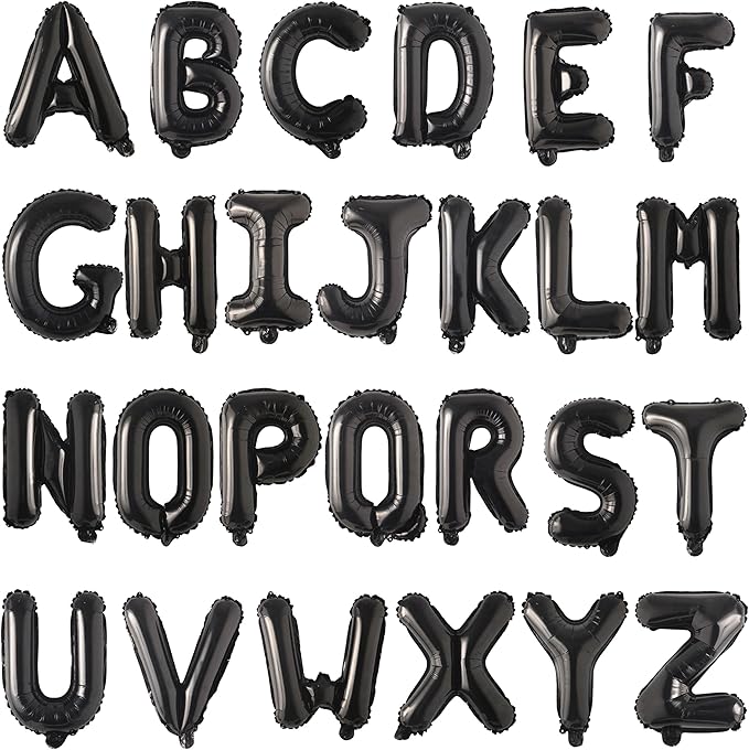 Black Alphabet A-Z Balloons 2 Set 52Pcs 16in Foil Letter Party Decor - Black Balloon Alphabet A-Z Party Supplies Decorations