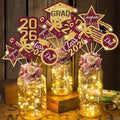 OuMuaMua Graduation Decorations Class of 2026-30pcs Maroon Gold Graduation Table Centerpieces Sticks Table Toppers with Lights for College High School Congrats Grad Party Supplies