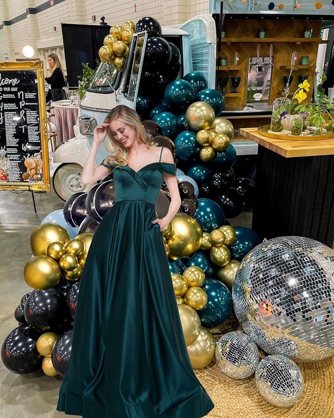 Chrome dark Teal and gold black Balloon Garland Kit 170Pcs Double-Stuffed Navy Teal Blue With Starburst Balloons for Birthday Luxury shop happy grad eve decorations 2025