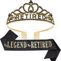 SuPoo Retirement Party Decorations Retired Sash for Women Black Gold Retired Tiara Crown Rhinestone Headband Retirement Gifts The Legend Has Retired Sash for Both Women and Men Party Supplies Favors
