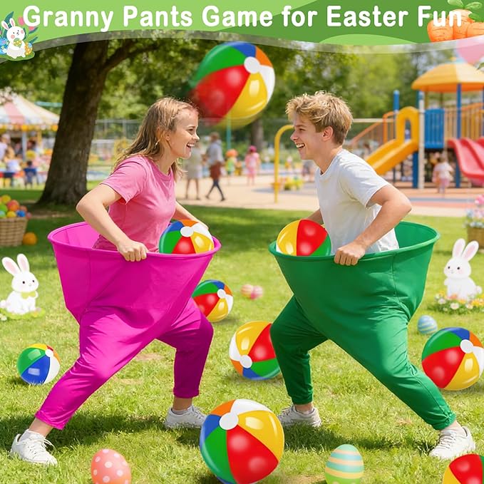 11 PCS Granny Pants Yard Game Easter Games Set, Oversized Blue & Yellow Pants With 8 Colorful Bouncy Balls & 1 Air Pump, Outdoor Tossing Games For Adults Family Easter Carnival Party Reunion Gathering