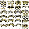 24 Pcs Retirement Party Decorations Paper Glasses and Headband Set for Men Women, Black Gold Happy Retirement Party Supplies, Funny Farewell Retired Photo Props Decor