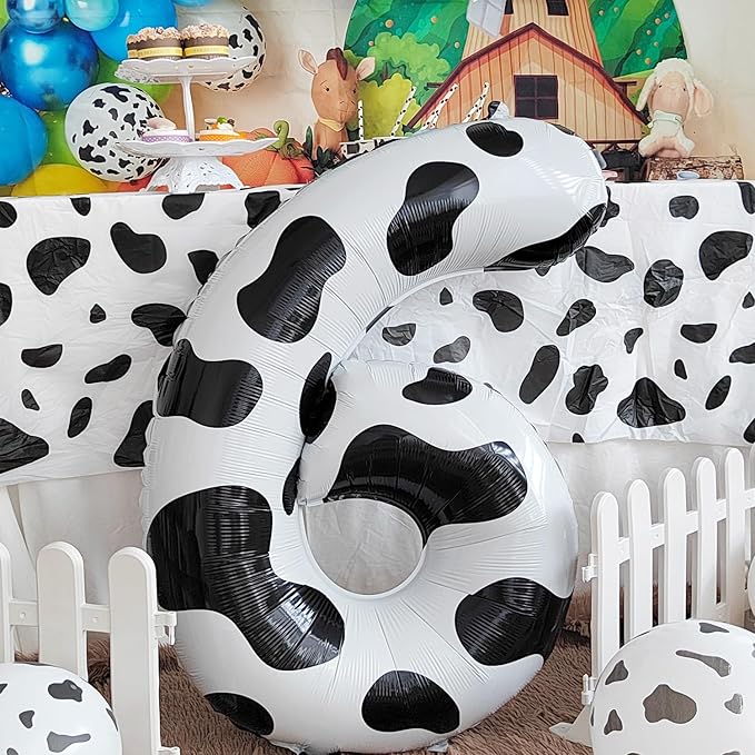 Cow Print Balloon Birthday Decorations Supplies,40 inch Number 6 Balloon | Cowgirl Theme Number Balloons for 6st Birthday Party | Farm Barn Decor for kids