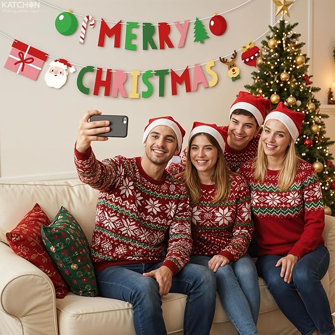 KatchOn, Colorful Merry Christmas Banner - 10 Feet, No DIY | Merry Christmas Decorations Outdoor, Indoor | Red Xmas Decorations | Hanging Garland Decoration for Home Wall Mantle Fireplace Party