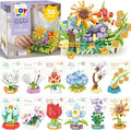 TOY Life 36 Pack Party Favors for Kids, Tiny Plants Mini Flowers Building Blocks Set for Classroom Prize, Flowers Botanical Succulents Building Toy with Cards, Easter Basket Stuffers for Boys Girls 6+