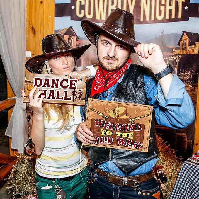 Hooqict Western Birthday Party Decorations 20 Pieces Cowboy Themed Party Signs Welcome To The Wild West Cutouts for Classroom Country Party Supplies