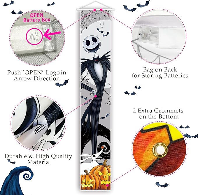 Jack Sally Lighted Banners Porch Signs Halloween Decor Christmas Nightmare Banner Decorations Outdoor Party Tivee-J-H2
