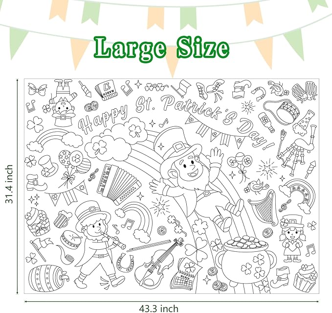 Labeol St Patricks Day Decorations Coloring Tablecloth for Kids Giant Coloring Poster Banner St Patricks Day Crafts Gifts for Kids Party Decor