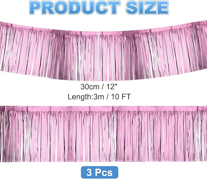 PATIKIL Foil Fringe Garland 10 Feet, 3 Pack Metallic Tinsel Streamers Fringe Banner Wall Hanging Curtain Backdrop for Wedding Birthday Christmas New Year Party Decoration, Light Pink