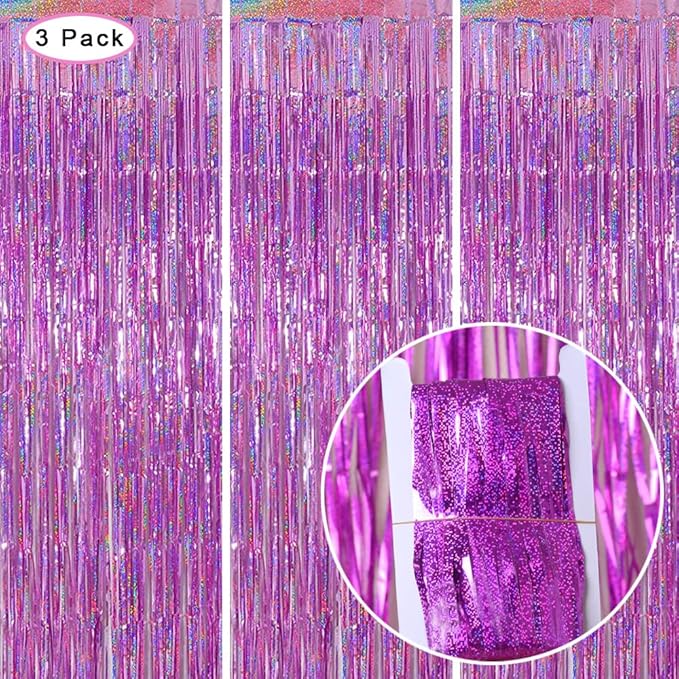 3 Pack Fringe Curtains Party Decorations,Tinsel Backdrop Curtains for Parties,Photo Booth Wedding Graduations Birthday Christmas Event Party Supplies (Purple)