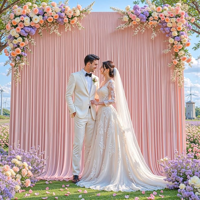 Rose Backdrop Curtains-Wrinkle-Free Polyester Photography Drapes Party Curtain Background for Baby Shower Wedding Decorations- 16 X10FT