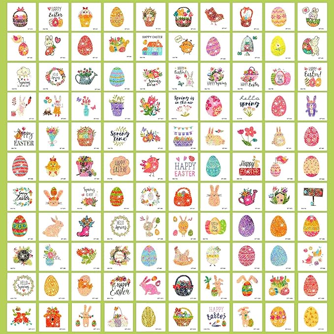 Partywind 204 PCS Glitter Easter Party Decorations for Kids Tattoos, Easter Party Supplies, Easter Basket Essentials Goodie Bag Stuffers for Boys Girls, Egg Hunt Games (Individually Wrapped Cut)