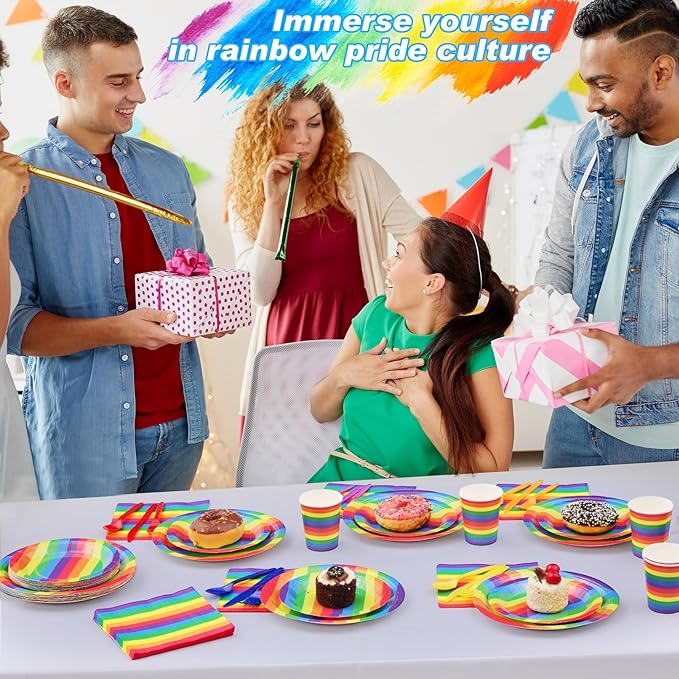 Party Decorations Supplies Paper Plates Napkins and Cups Cutlery (192, Rainbow, Pride)