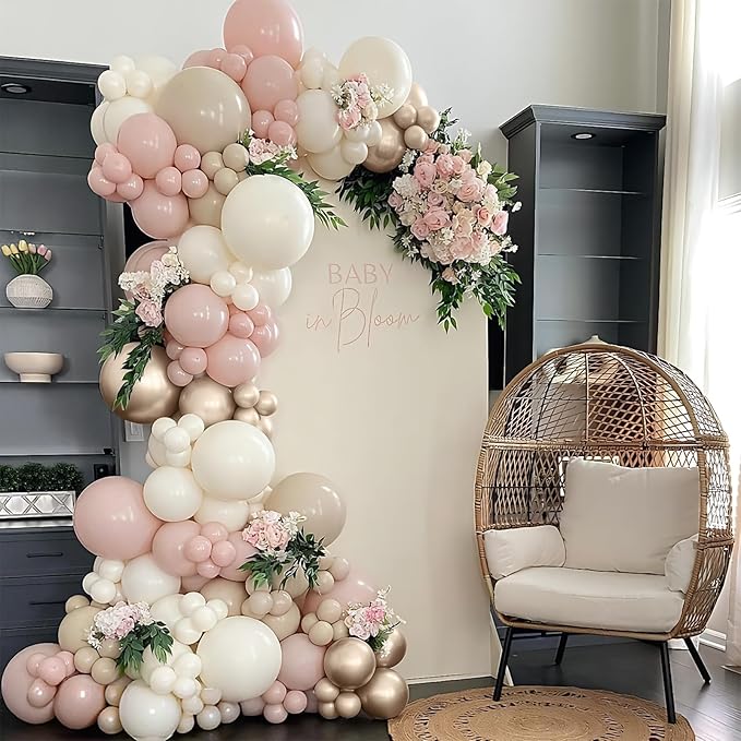Dusty Pink Balloon Arch Kit, Boho Retro Blush Pink Champagne Gold White Latex Helium Party Balloons Garland for Girls Women Bridal Baby Shower Neutral Wedding Engagement Birthday Party Decorations