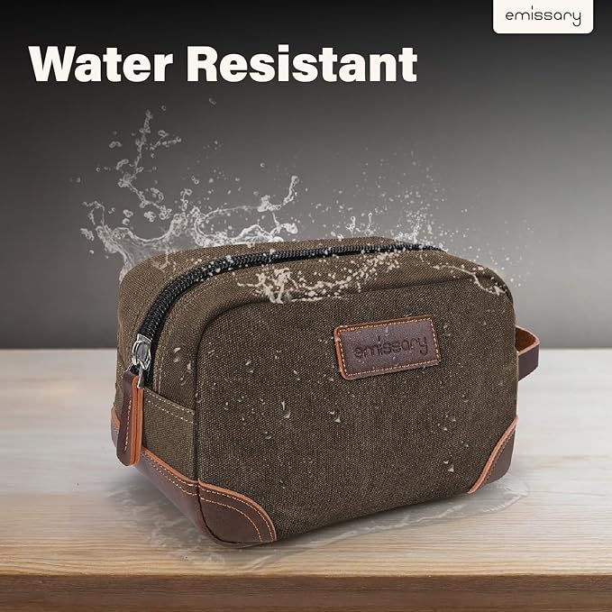 emissary Men's Toiletry Bag, Leather and Canvas Travel Toiletry Bag, Dopp Kit for Men, Travel Bathroom Bag Men's Shaving Kit, Travel Kit Small Bags for Men, Shaving Bag for Travel Accessories (Coffee)