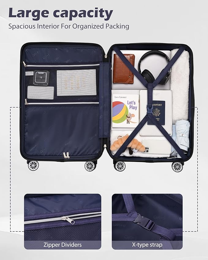 Coolife Luggage Sets, 5 Piece Durable Suitcase, Lightweight Carry on Luggage with PC+ABS Hardshell, Dual Spinner Wheels, TSA Lock and YKK Zipper (orange new, 5 piece set)