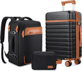 UKEIN Luggage Sets 3 Piece, Carry On Luggage 20In With Spinner Wheels,PC Hardside Suitcase Set with TSA Lock,Durable Carry On Suitcase With Travel Backpack for Men (Black, 3 piece set (20inch))